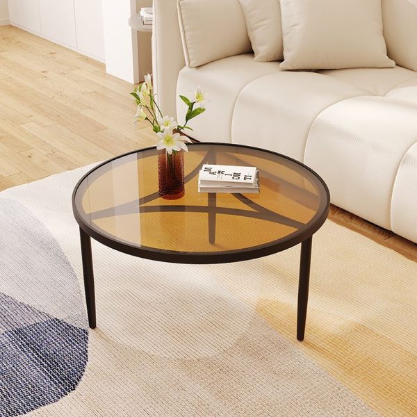 Modern Minimalist Round Triangle Base Glass Metal Coffee Table For Living Room - Image 8