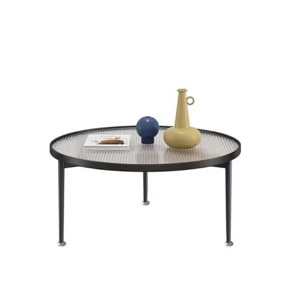 Modern Minimalist Round Triangle Base Glass Metal Coffee Table For Living Room - Image 11