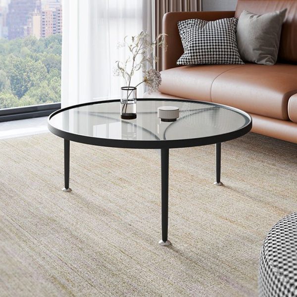 Modern Minimalist Round Triangle Base Glass Metal Coffee Table For Living Room - Image 2