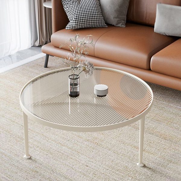 Modern Minimalist Round Triangle Base Glass Metal Coffee Table For Living Room - Image 3