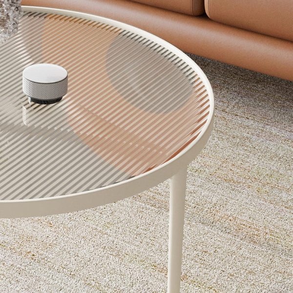 Modern Minimalist Round Triangle Base Glass Metal Coffee Table For Living Room - Image 5