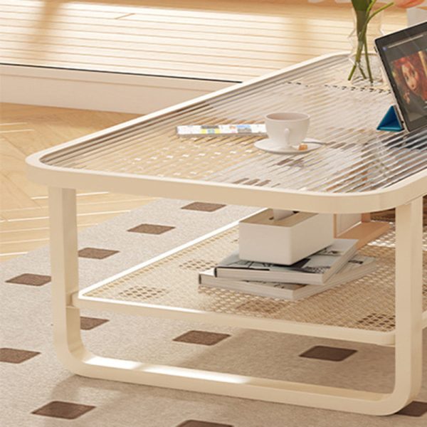Modern Minimalist Rectangular Round Corner Glass Metal Frame Coffee Table 2-Tier For Living Room - Image 10