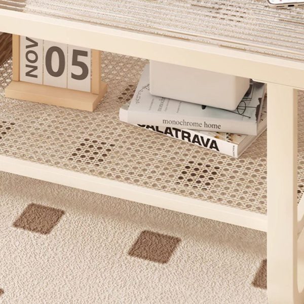 Modern Minimalist Rectangular Round Corner Glass Metal Frame Coffee Table 2-Tier For Living Room - Image 7