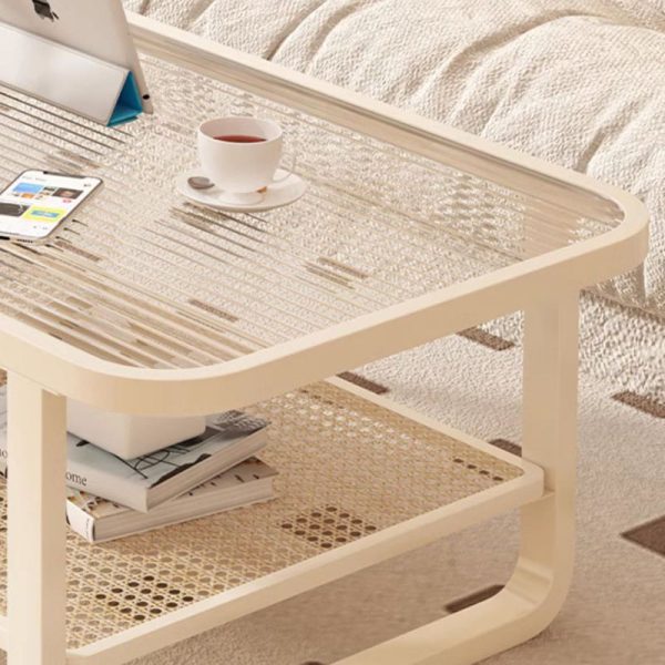 Modern Minimalist Rectangular Round Corner Glass Metal Frame Coffee Table 2-Tier For Living Room - Image 8