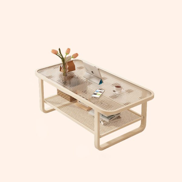 Modern Minimalist Rectangular Round Corner Glass Metal Frame Coffee Table 2-Tier For Living Room - Image 11
