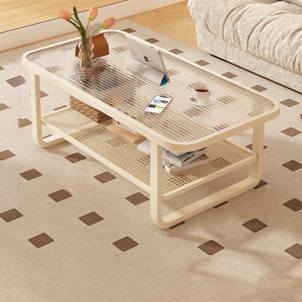 Modern Minimalist Rectangular Round Corner Glass Metal Frame Coffee Table 2-Tier For Living Room - Image 2