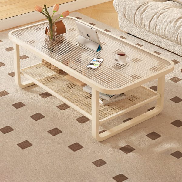 Modern Minimalist Rectangular Round Corner Glass Metal Frame Coffee Table 2-Tier For Living Room - Image 12