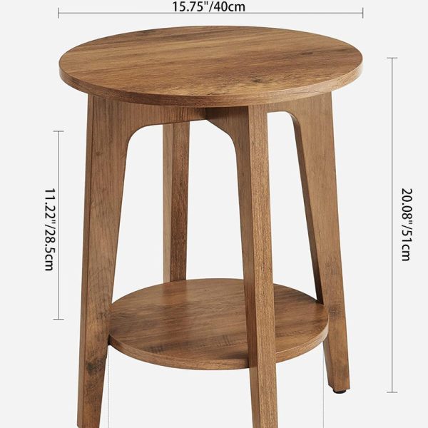 Modern Minimalist Round Solid Wood End Table 2-Tier For Living Room - Image 4