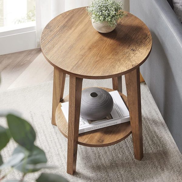 Modern Minimalist Round Solid Wood End Table 2-Tier For Living Room - Image 7