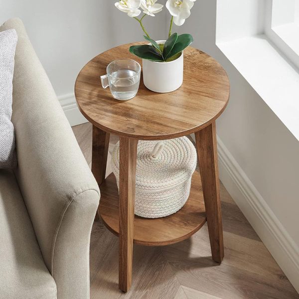 Modern Minimalist Round Solid Wood End Table 2-Tier For Living Room - Image 8