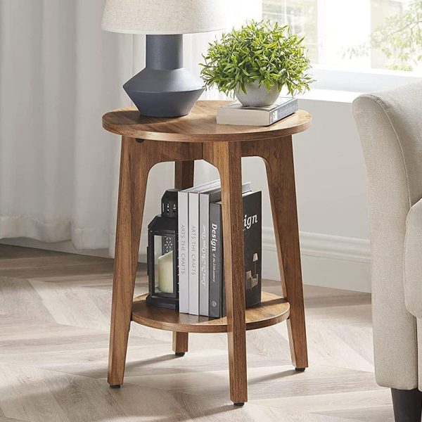 Modern Minimalist Round Solid Wood End Table 2-Tier For Living Room - Image 3