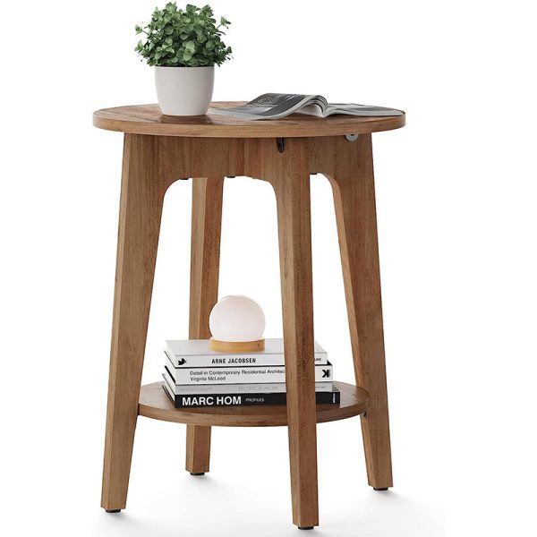 Modern Minimalist Round Solid Wood End Table 2-Tier For Living Room - Image 6