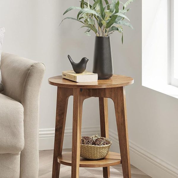 Modern Minimalist Round Solid Wood End Table 2-Tier For Living Room - Image 9