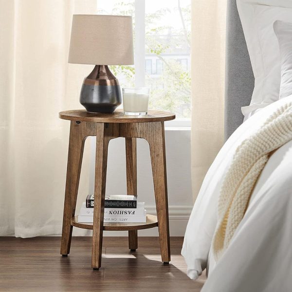 Modern Minimalist Round Solid Wood End Table 2-Tier For Living Room - Image 2