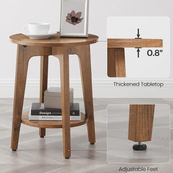 Modern Minimalist Round Solid Wood End Table 2-Tier For Living Room - Image 5
