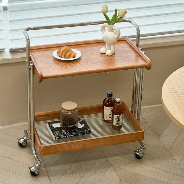 Modern Mid-Century Removable Rectangular Rubberwood Metal Frame Glass End Table 2-Tier For Living Room - Image 2