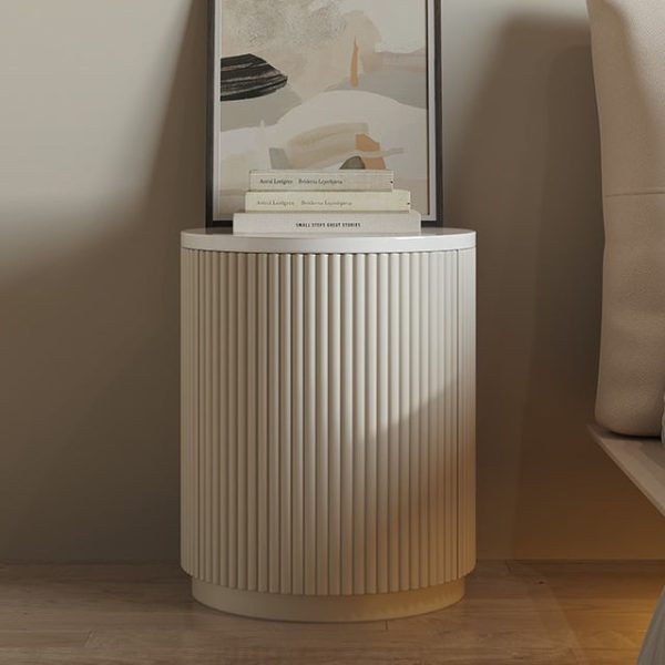 Modern Minimalist Cylinder Stripe Solid Wood Panel Medium Fiberboard Nightstand 1-Cabinet For Bedroom