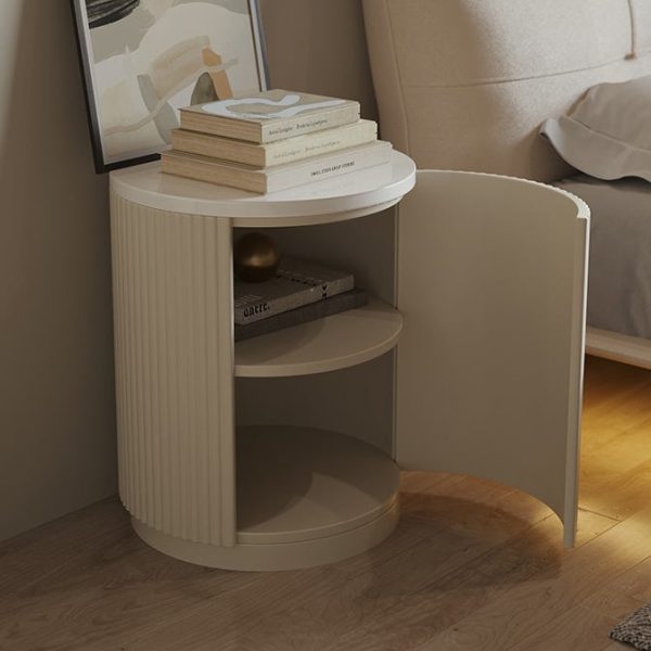 Modern Minimalist Cylinder Stripe Solid Wood Panel Medium Fiberboard Nightstand 1-Cabinet For Bedroom - Image 11