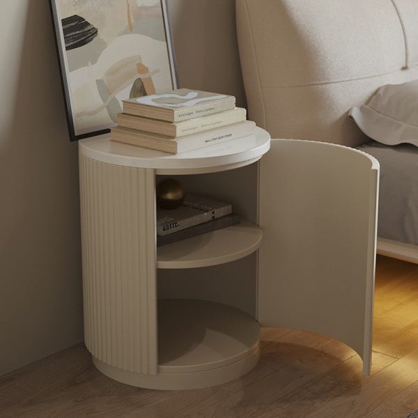 Modern Minimalist Cylinder Stripe Solid Wood Panel Medium Fiberboard Nightstand 1-Cabinet For Bedroom - Image 10