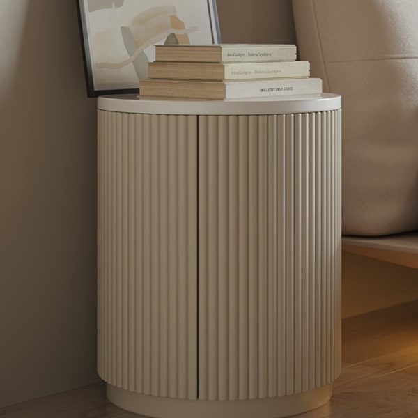 Modern Minimalist Cylinder Stripe Solid Wood Panel Medium Fiberboard Nightstand 1-Cabinet For Bedroom - Image 13