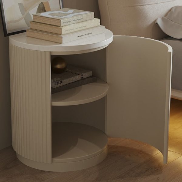Modern Minimalist Cylinder Stripe Solid Wood Panel Medium Fiberboard Nightstand 1-Cabinet For Bedroom - Image 5