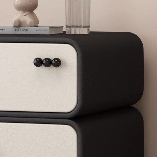 Contemporary Nordic Cream Rectangular Round Corner Microfiber Leather Rock Slab Nightstand 2-Drawer For Bedroom - Image 9