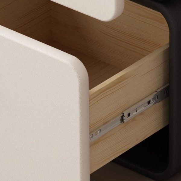 Contemporary Nordic Cream Rectangular Round Corner Microfiber Leather Rock Slab Nightstand 2-Drawer For Bedroom - Image 8