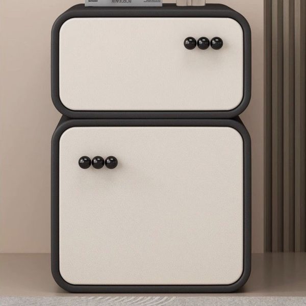 Contemporary Nordic Cream Rectangular Round Corner Microfiber Leather Rock Slab Nightstand 2-Drawer For Bedroom - Image 16