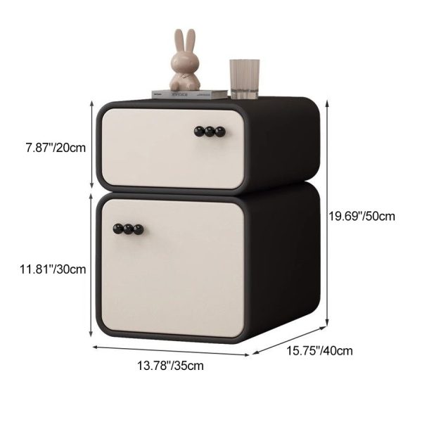 Contemporary Nordic Cream Rectangular Round Corner Microfiber Leather Rock Slab Nightstand 2-Drawer For Bedroom - Image 6