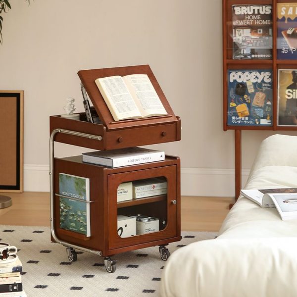 Modern Mid-Century Rectangular Robot Shape Pine Wood Glass Stainless Steel Nightstand 1-Cabinet For Bedroom - Image 8