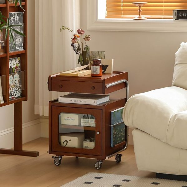 Modern Mid-Century Rectangular Robot Shape Pine Wood Glass Stainless Steel Nightstand 1-Cabinet For Bedroom - Image 3