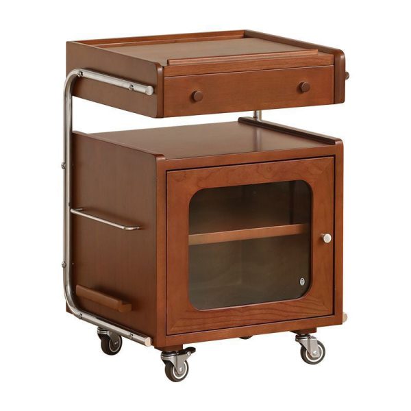 Modern Mid-Century Rectangular Robot Shape Pine Wood Glass Stainless Steel Nightstand 1-Cabinet For Bedroom - Image 13