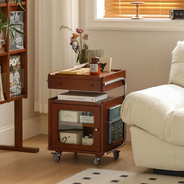 Modern Mid-Century Rectangular Robot Shape Pine Wood Glass Stainless Steel Nightstand 1-Cabinet For Bedroom - Image 9