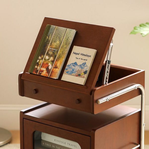 Modern Mid-Century Rectangular Robot Shape Pine Wood Glass Stainless Steel Nightstand 1-Cabinet For Bedroom - Image 6