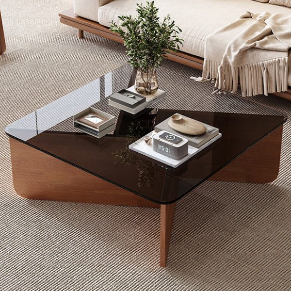 Contemporary Luxury Square Glass Solid Wood Interlocking Base Coffee Table For Living Room - Image 12