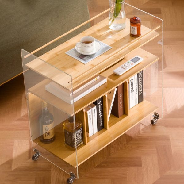 Modern Minimalist Removable Rectangular Bamboo Panel Acrylic End Table 3-Tier For Living Room