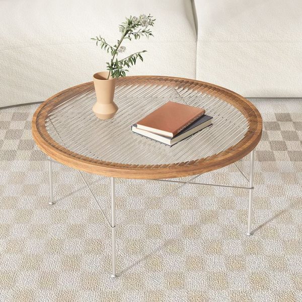 Modern Minimalist Round Iron Wood Glass Coffee Table 4 Legs For Living Room - Image 9