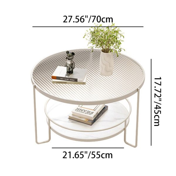 Modern Minimalist Round Iron Rock Slab Glass Coffee Table 2-Tier for Living Room - Image 6