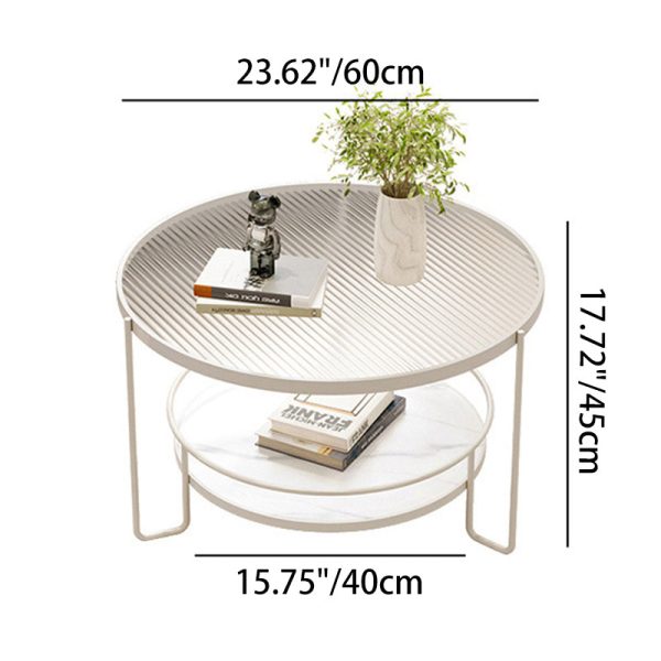 Modern Minimalist Round Iron Rock Slab Glass Coffee Table 2-Tier for Living Room - Image 5