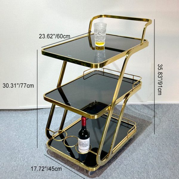 Modern Luxury Reinforced Glass Stainless Steel Rectangular Circle End Table 3-Tier Movable For Dining Room - Image 7