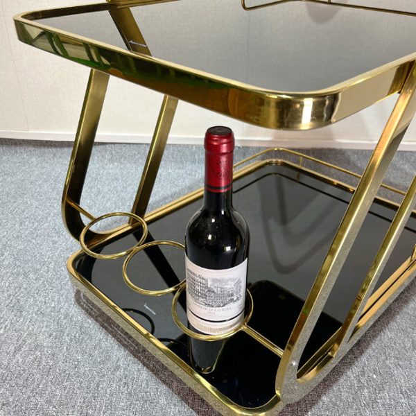 Modern Luxury Reinforced Glass Stainless Steel Rectangular Circle End Table 3-Tier Movable For Dining Room - Image 10