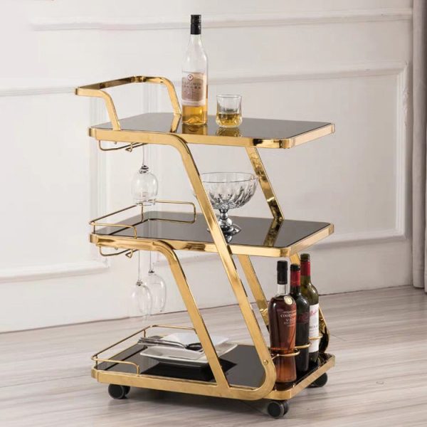 Modern Luxury Reinforced Glass Stainless Steel Rectangular Circle End Table 3-Tier Movable For Dining Room - Image 4