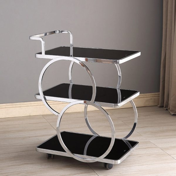 Modern Luxury Reinforced Glass Stainless Steel Rectangular Circle End Table 3-Tier Movable For Dining Room - Image 3