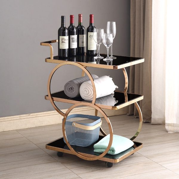 Modern Luxury Reinforced Glass Stainless Steel Rectangular Circle End Table 3-Tier Movable For Dining Room - Image 2