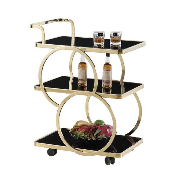 Modern Luxury Reinforced Glass Stainless Steel Rectangular Circle End Table 3-Tier Movable For Dining Room - Image 12