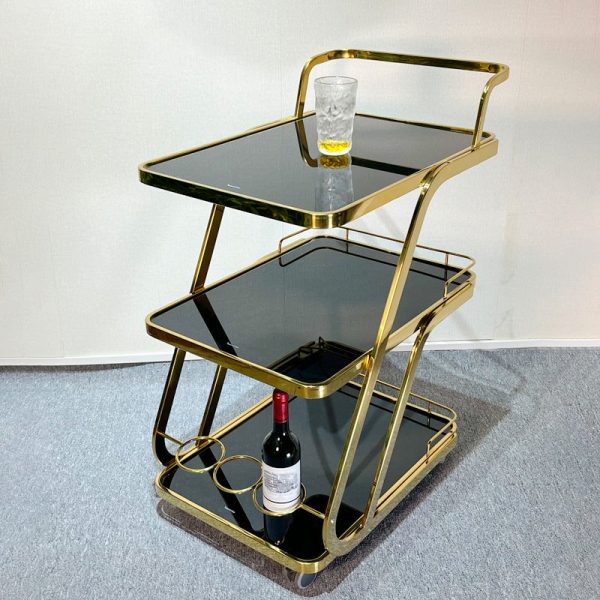 Modern Luxury Reinforced Glass Stainless Steel Rectangular Circle End Table 3-Tier Movable For Dining Room - Image 6