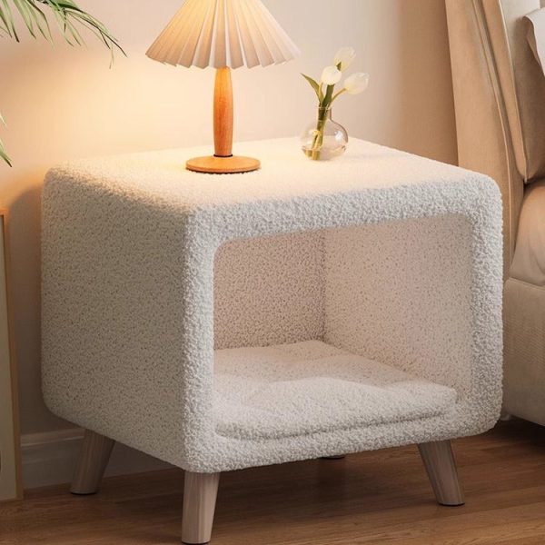 Modern Simplicity Square Wool Wood Nightstand 1-Storage Cat's Nest For Bedside