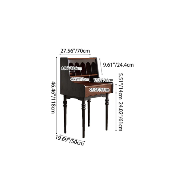 Contemporary Retro Solid Wood Rectangular Roman Column Arched Makeup Vanity & Stool Set For Bedroom - Image 7