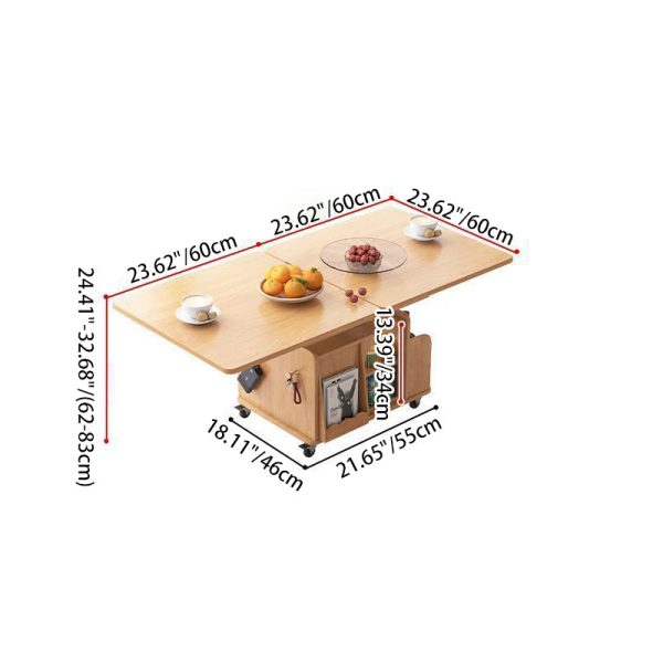 Contemporary Retro Weaving Rattan Glass Wood Metal Square Rectangular Movable Cart Liftable Coffee Table 2-Storage Shelf For Living Room - Image 7