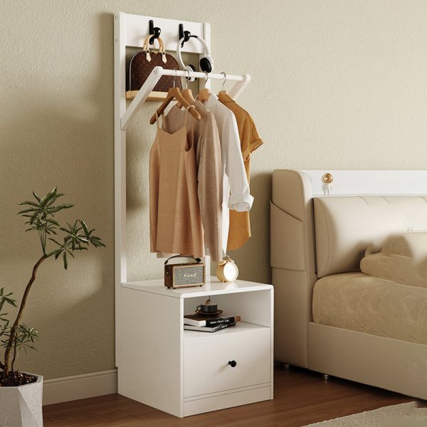 Modern Minimalist Solid Wood Carbon Steel Square Nightstand 1-Drawer Clothes Rack For Bedside - Image 14